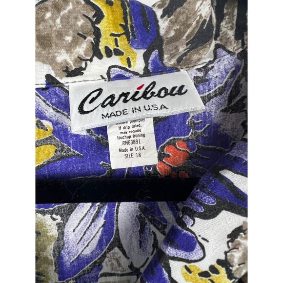 Vintage Short Sleeve Blouse Tigers Lions Tropical Florals Made In USA Size 18 - Picture 3 of 8